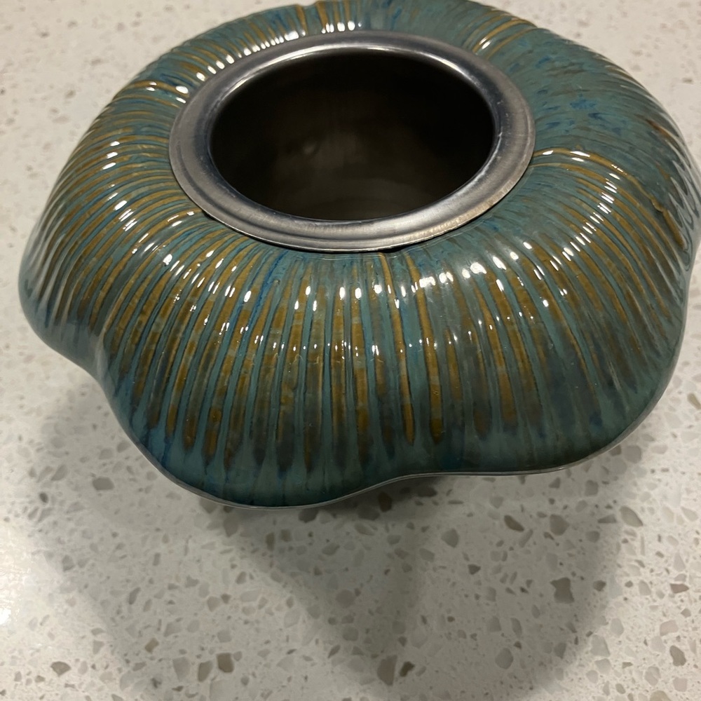 Seagull Pewter Pottery Candle Holder Blue and Green